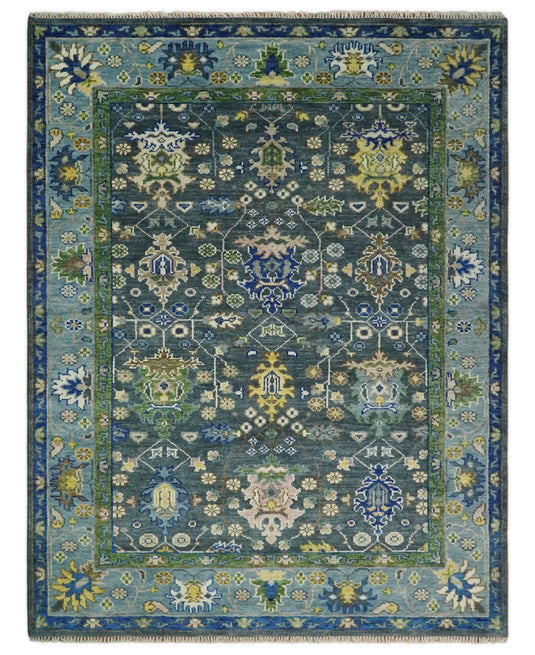 Antique Hand Knotted Green Moss and Blue 5X7, 5x8, 6x9, 8x10, 9x12, 10x14 and 12x15 Living Room Rug Traditional Oushak Wool area rug |CP679S