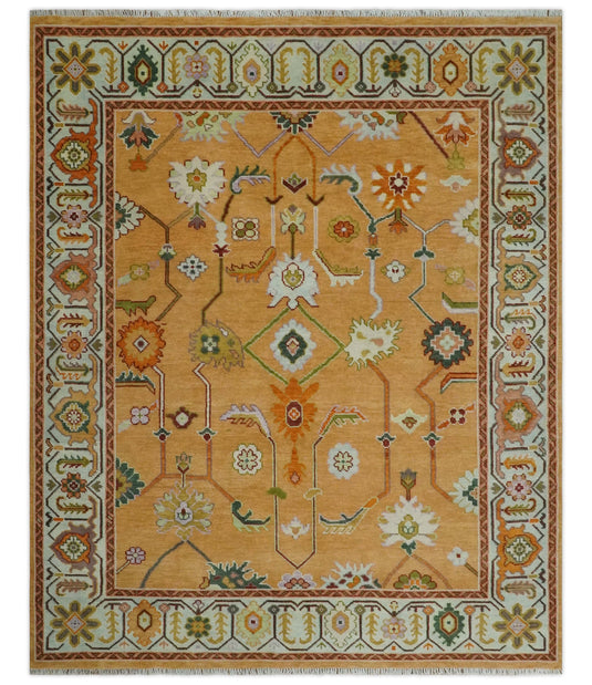 Hand Knotted Oriental Heriz Serapi Rug Orange and Ivory Multi Size Ideal for Living, Bedroom, and Dining Room