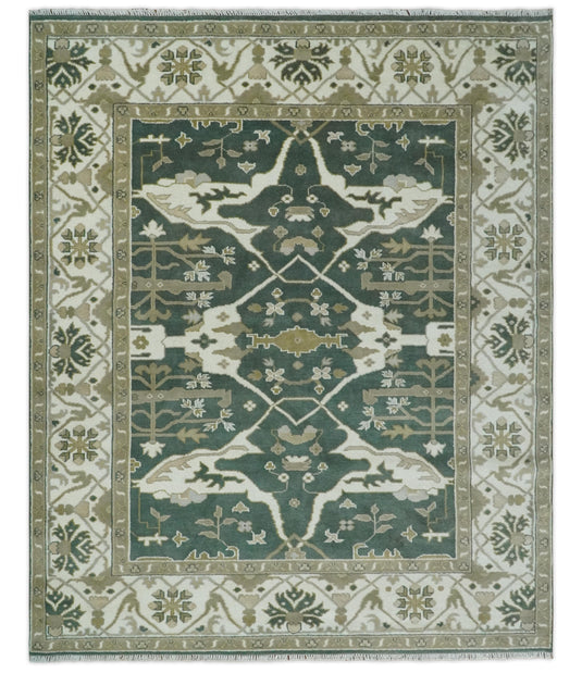 Hand Knotted Oriental Oushak Rug Green, Ivory and Olive Multi Size Ideal for Living, Bedroom, and Dining Room