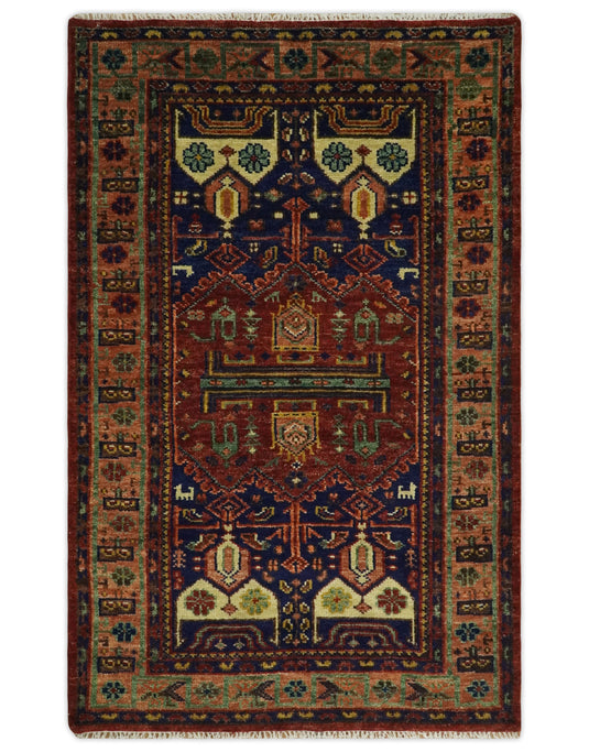 Traditional Antique Vintage Persian Hand Knotted Wool Rug Red and Blue 5X8, 6X9, 8X10, 9X12, 10X14 and 12x15  Ideal for Living, Bedroom, and Dining Rooms | CP194S