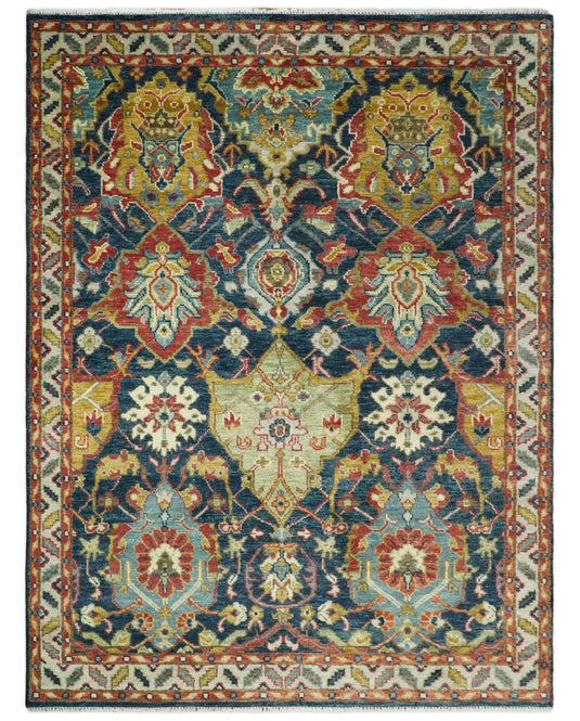 Traditional Persian Antique Hand knotted Oushak Blue and Gold Wool Area Rug, 5x8, 6x9, 8x10, 9x12,10x14 and 12x15 Living Room Rug | CP302S