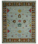 Traditional Floral Oushak Hand knotted Silver and Brown 8x10 ft Bedroom, Living Room Rug ,wool Area Rug