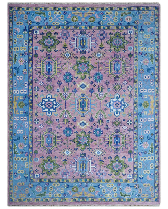 Traditional Antique Vintage Persian Hand Knotted Oushak Rug Lavender and Blue Multi Size Ideal for Living, Bedroom, and Dining Rooms | CP754