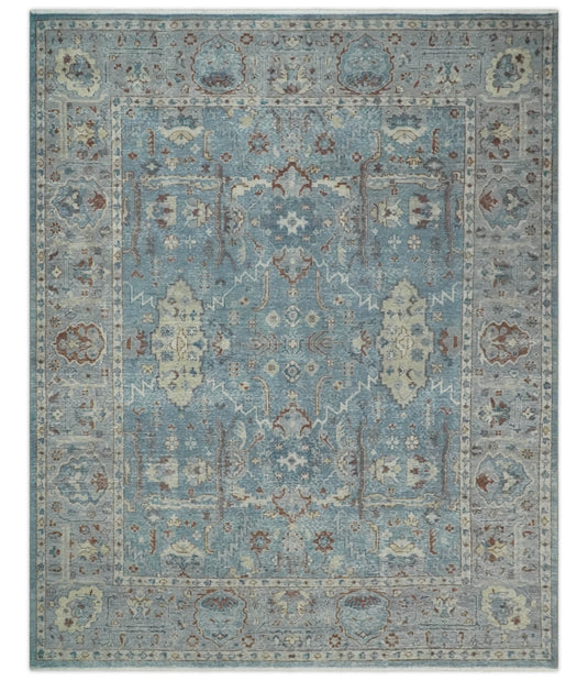 Blue And Silver Vintage Traditional Handknotted Persian Rug Made with Wool | Oxidised,DIstressed low Pile Vintage Rug, Living Room Rug