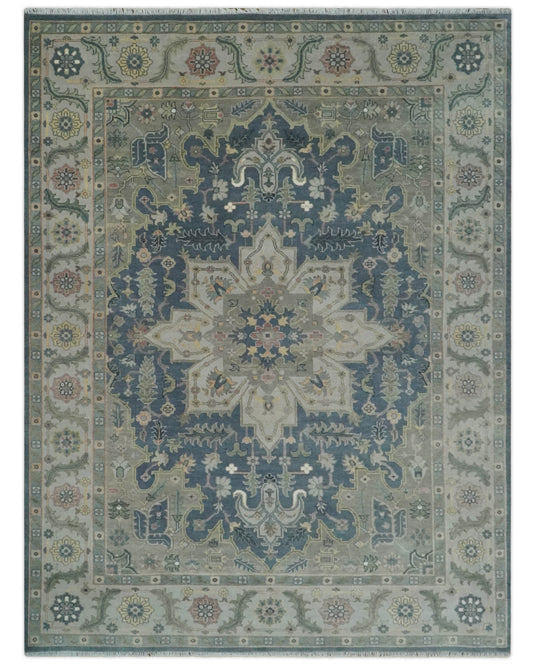 Traditional Persian Grey, Olive and Beige Hand knotted 9x12 Heriz wool Area Rug