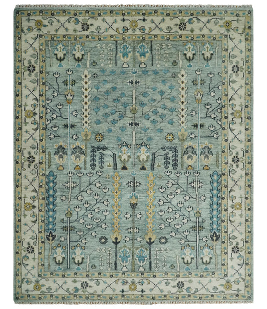 Turkish Wool Oushak Rug, Blue and Ivory Hand Knotted 6x9, 8x10, 9x12 and 10x14 Antique Vintage Style Rug, Bedroom, Living Room Rug-CP563S