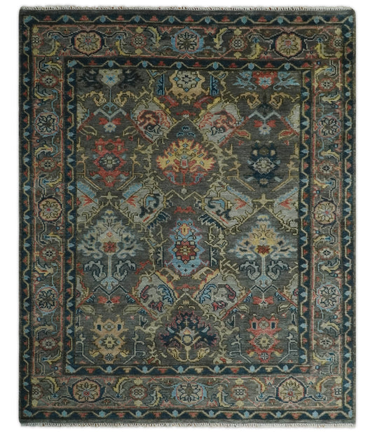 Traditional Oriental Hand Knotted Oushak Rug Blue, Rust and Charcoal  5x8, 6x9, 8x10, 9x12, 10x14, and 12x15 Ideal for Living, Bedroom, and Dining Rooms | CP999S