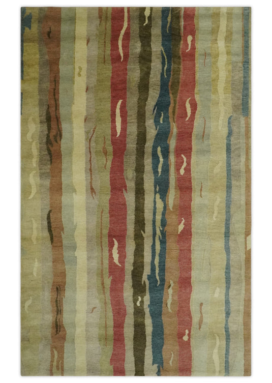 Abstract Hand Knotted Multi Color 5x8 ft Bedroom, Living Room Rug Wool Area Rug