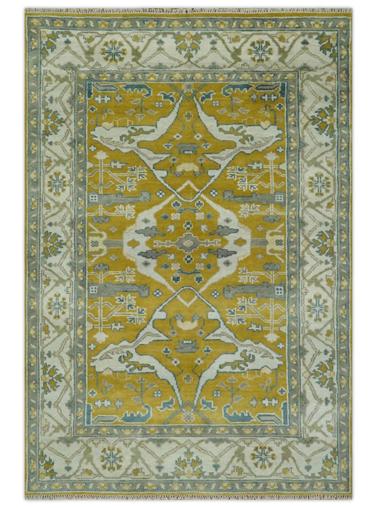 Custom Made Hand Knotted Turkish Oushak Ivory, Gray And Olive Wool Area Rug