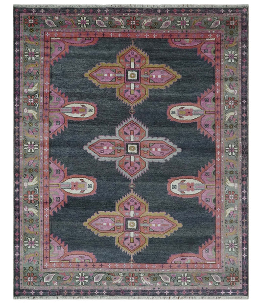 Hand Knotted Heriz Serapi Rug Charcoal, grey and Pink Multi Size Ideal for Living, Bedroom, and Dining Rooms | CP1911