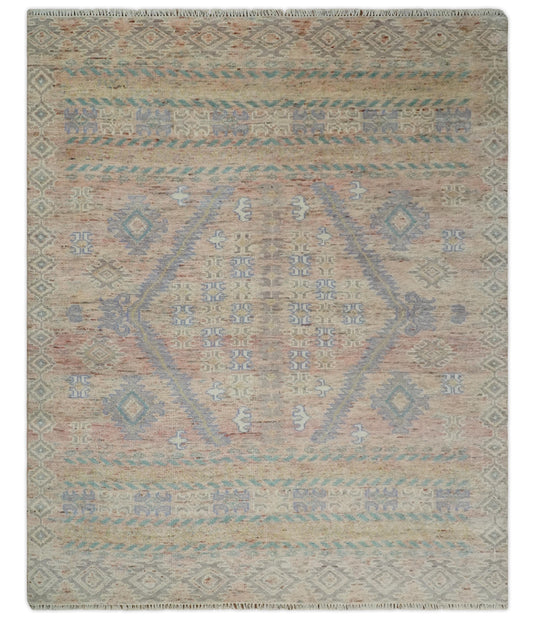 Peach and Beige Hand knotted Oriental Traditional wool Area Rug