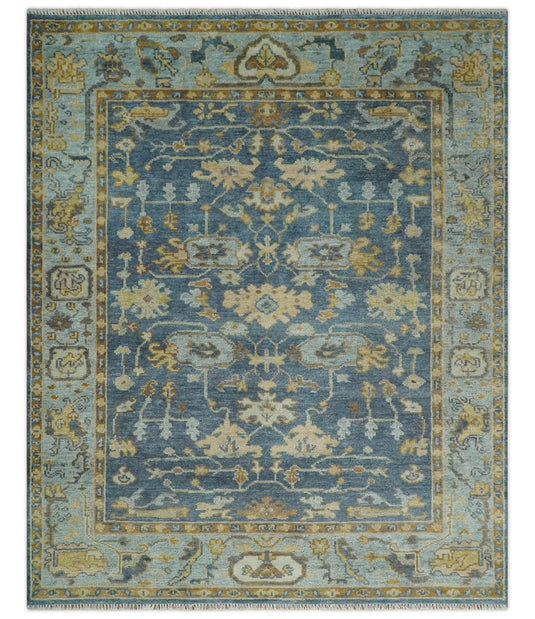 Blue and Beige Hand knotted Traditional Oriental Oushak wool Area Rug