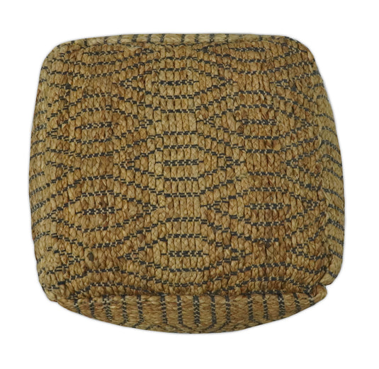 Tribal Beige And Black Jute Footstool, Seat, Foot Rest Living Room, Bedroom