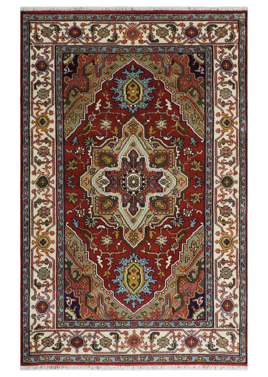 Hand Knotted Heriz Serapi Rug Rust and Ivory Multi Size Ideal for Living, Bedroom, and Dining Rooms | CP1881