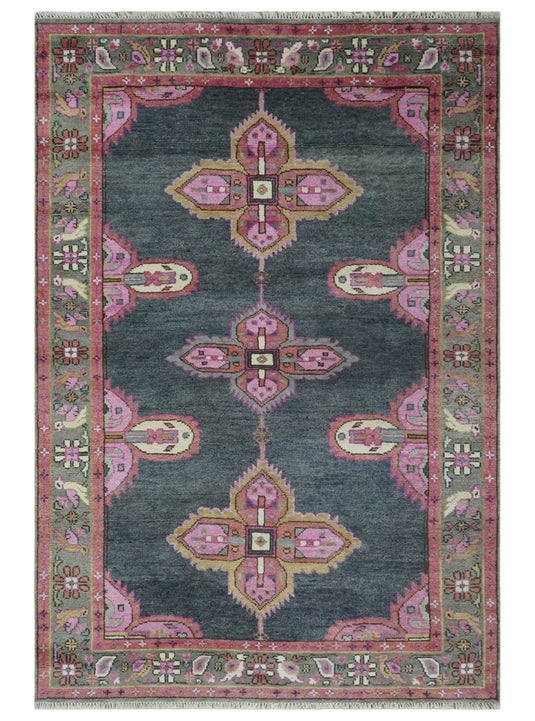 Hand Knotted Heriz Serapi Rug Grey and Pink 6x9 ft Ideal for Living, Bedroom, and Dining Rooms | CP191169