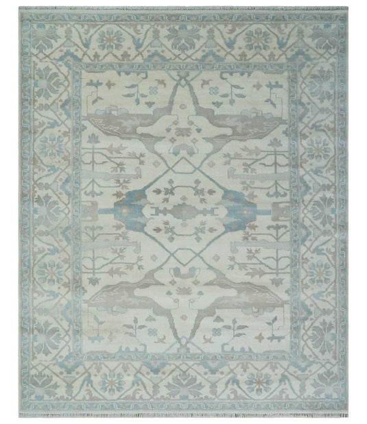 Hand Knotted Oriental Oushak Rug Teal and Ivory 8x10 ft Ideal for Living, Bedroom, and Dining Rooms | CP1878810S