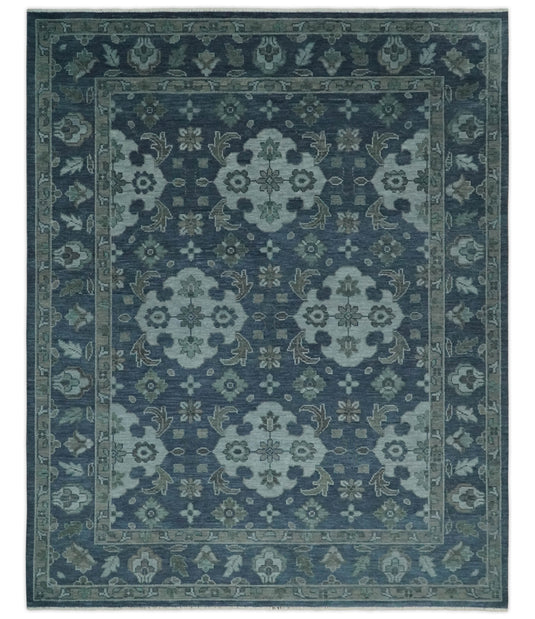 Vintage Oushak Blue, Charcoal, Gray And Silver Hand Knotted 8x10 ft Bedroom, Living Room Rug Wool Area Rug