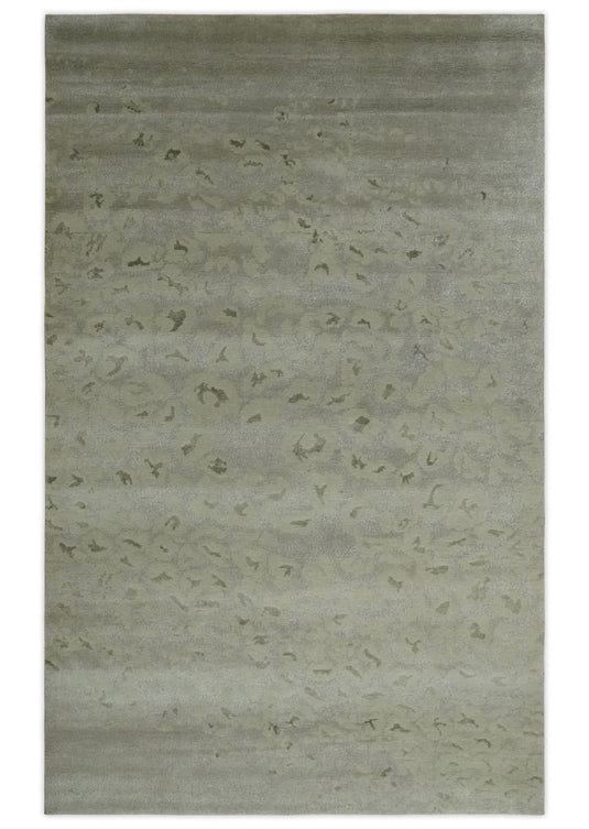 Abstract Hand knotted Gray and Olive 5x8 ft Bedroom, Living Room Rug Wool and Art Silk Area Rug