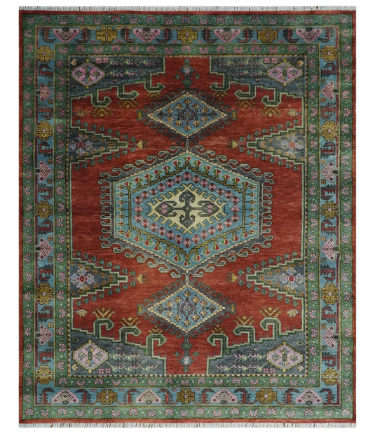 Hand Knotted Heriz Serapi Rug Rust and Green 8x10 ft Ideal for Living, Bedroom, and Dining Rooms | CP1906810