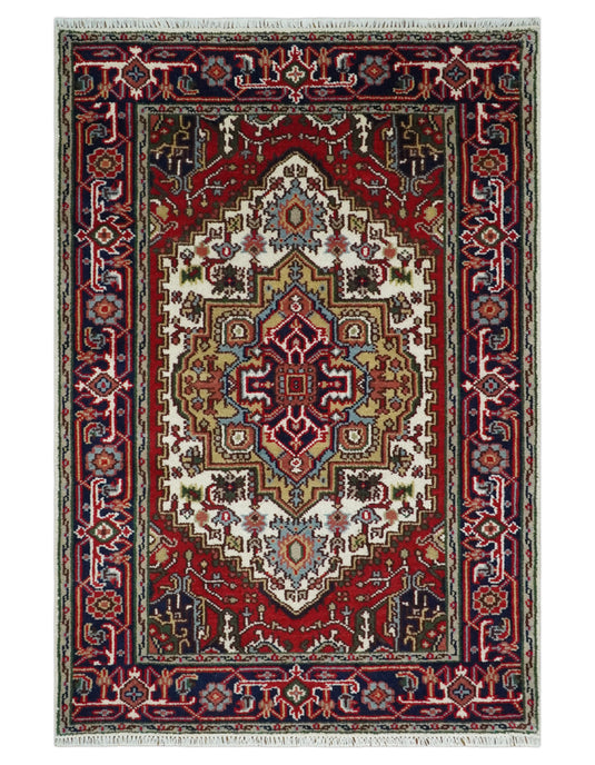 Hand Knotted Heriz Serapi Rug Ivory and Blue 3x5, 4x6,8x10, 9x12 ft Ideal for Living, Bedroom, and Dining Rooms | CP1858810