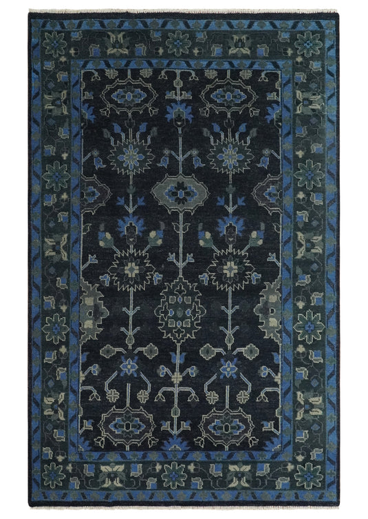 Hand Knotted Blue, Black And Gray Traditional Oushak Wool Rug 5.6x8.6 ft Ideal for Living, Bedroom And Dining Rooms | CP23765686