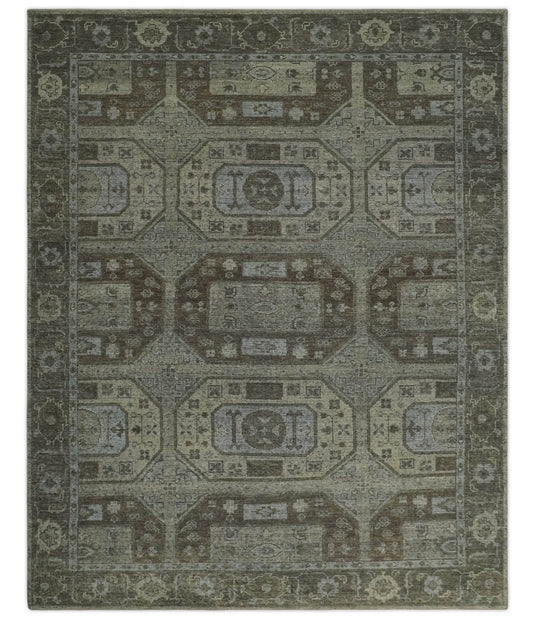 Custom Made Traditional Antique Beige And Brown Hand Knotted Wool Area Rug