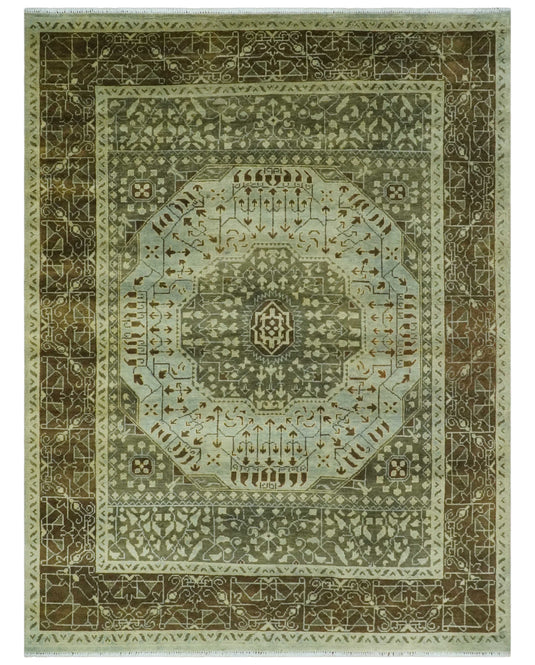 Hand Knotted Medallion Mamluk Rug Silver and Green 9x12 ft Ideal for Living, Bedroom, and Dining Rooms | CP1905912S