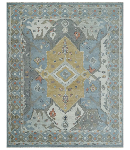 Turkish Oushak Gray, Beige, Blue And Ivory Hand Knotted 8x10 ft Bedroom, Living Room Rug Wool Area Rug