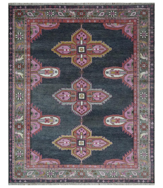 Hand Knotted Heriz Serapi Rug Grey and Pink 8x10 ft Ideal for Living, Bedroom, and Dining Rooms | CP1911810S