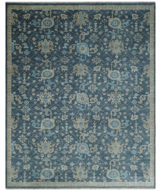 Vintage Antique Hand knotted Oushak Blue and Camel Wool Area Rug, 4X6,5X7, 5x8, 6x9, 8x10, 9x12 and 10x14, Living Room Rug | CP8S