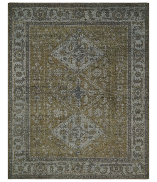 Custom Made Traditional Antique Pattern Gold, Gray And Ivory Hand Knotted Wool Area Rug