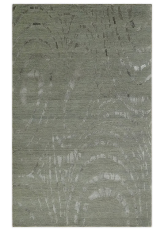 Abstract Handloom Olive and Gray 5x7 ft Bedroom, Living Room Rug Wool and Art Silk Area Rug