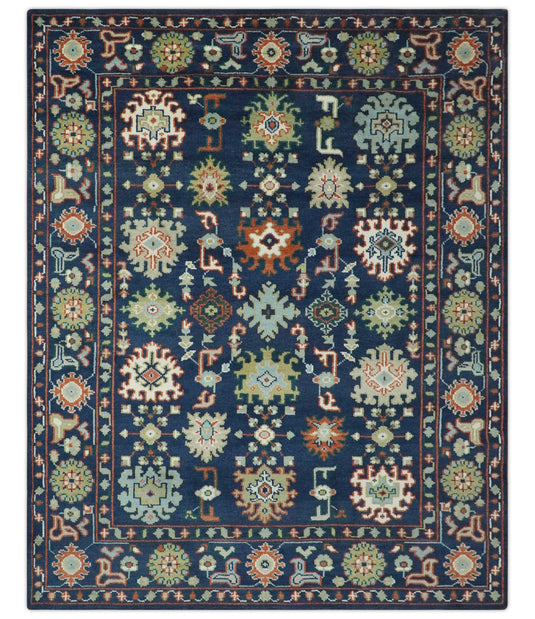 Custom Made Traditional Pattern Blue, Rust, Ivory and Olive Hand Knotted wool Area Rug