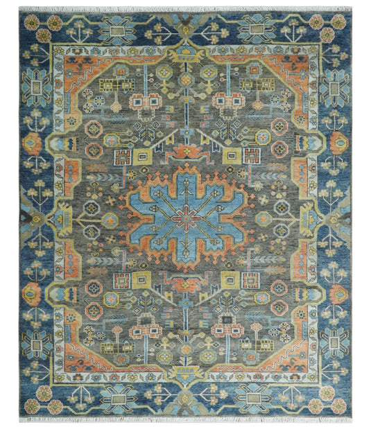 Hand Knotted Heriz Serapi Rug Charcoal and Blue 8x10 ft Ideal for Living, Bedroom, and Dining Rooms | CP1879810S