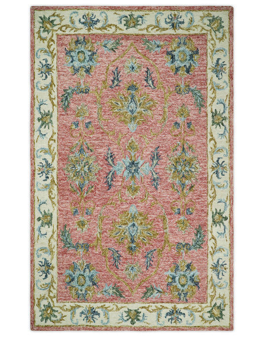 Custom Made Oushak Pattern Peach And Ivory Hand Tufted Wool Area Rug