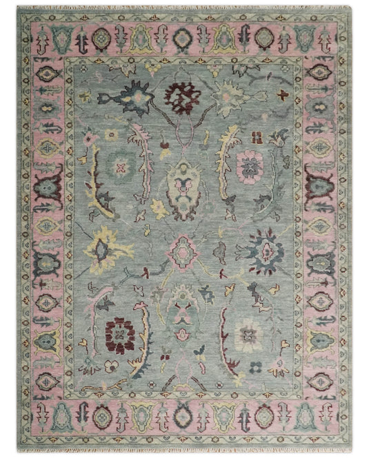 Blue and Pink Traditional Persian Oushak Hand Knotted 5x8, 6x9, 8x10, 9x12, 10x14 Wool Rug, Living Room | CP693S