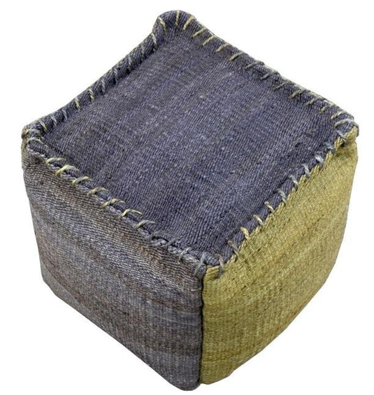 Green And Blue Jute Hand Woven Square Pouf Footstool, Seat, Foot Rest Living Room, Bedroom