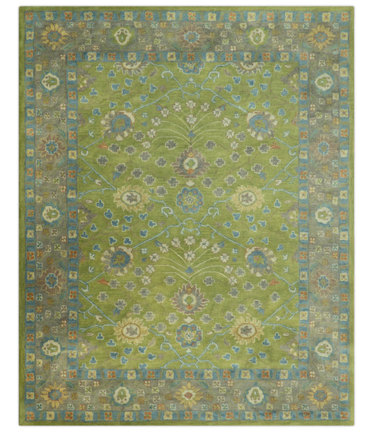 Custom Made Traditional Floral Green And Blue Hand Tufted Wool Area Rug