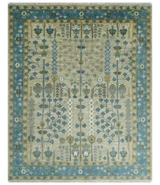 Custom Made Blue and Camel, Tree of Life Vintage Persian Hand Knotted Wool Area Rug