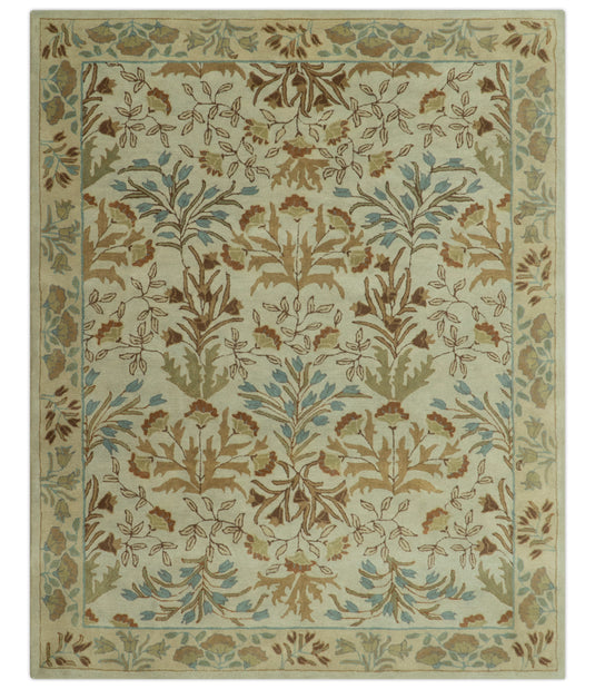 Custom Made Traditional Floral Brown And Beige Hand Tufted Wool Area Rug
