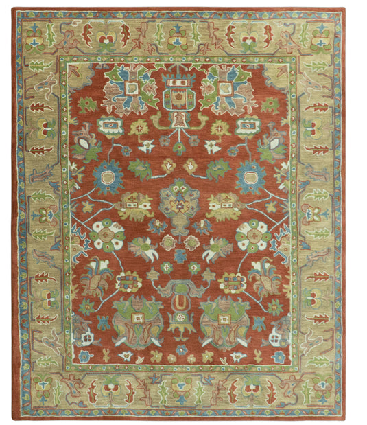 Custom Made Traditional Oushak Rust And Beige Hand Tufted Wool Area Rug