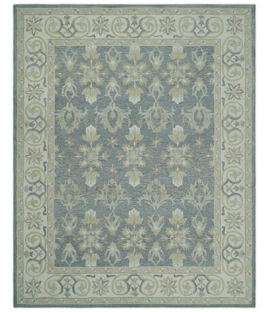 Custom Made Oriental Floral Gray, Silver, Ivory And Beige Hand Tufted wool Area Rug