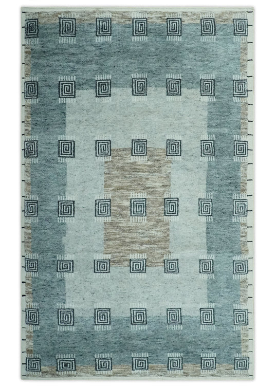 Custom Made Gray, Charcoal And Silver Geometrical Handloomed Wool Area Rug