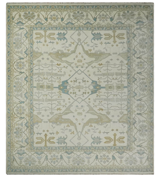 6x9, 9x12, 10x14, 12x15 Ivory and Light Blue Oriental Persian Oushak Wool Hand Knotted Area Rug | CP112