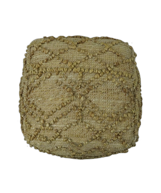 Geometric Beige Jute Footstool, Seat, Foot Rest Living Room, Bedroom