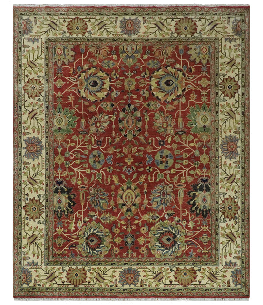 Antique Rust And Beige Traditional Floral Hand Knotted Wool Rug 8x10 ft Ideal for Living, Bedroom And Dining Rooms | CP2481810