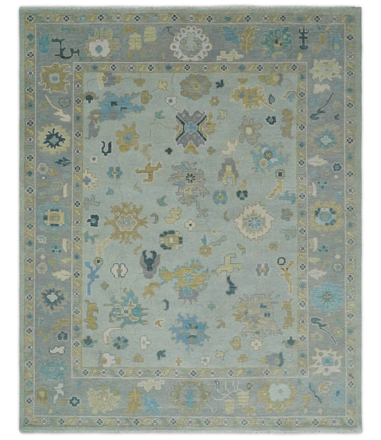 Custom Made Modern Oushak Hand Knotted Gray, Blue, Brown And Ivory Wool Area Rug