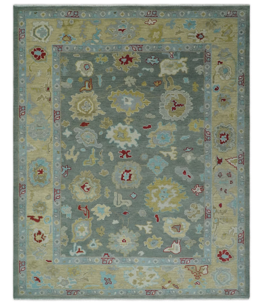 Custom Made Hand Knotted Oriental Oushak Gray And Beige Wool Area Rug