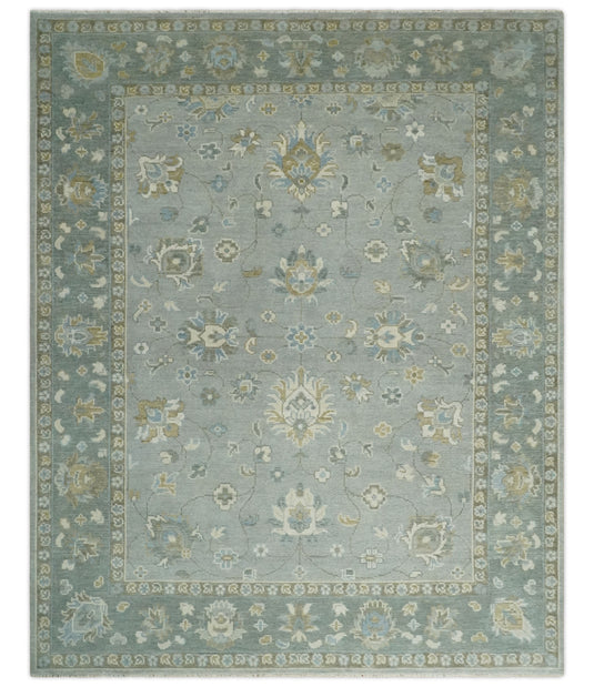 Traditional Oriental Gray, Brown And Ivory Hand Knotted 8x10 ft Bedroom, Living Room Rug Wool Area Rug