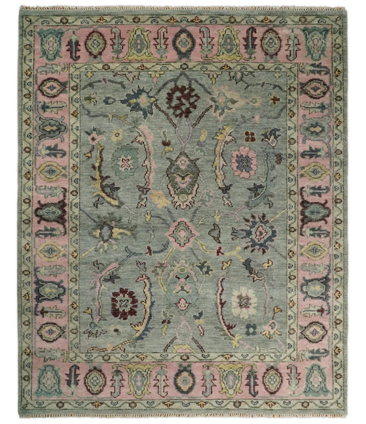 Blue and Pink Traditional Persian Oushak Hand Knotted 5x8, 6x9, 8x10, 9x12, 10x14 Wool Rug, Living Room | CP693S